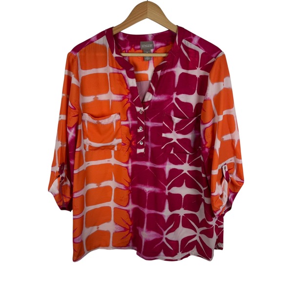 Chicos Tie Dye Abstract Blouse Size 3 XL V-Neck Colorful Vibrant Lightweight - Picture 1 of 10